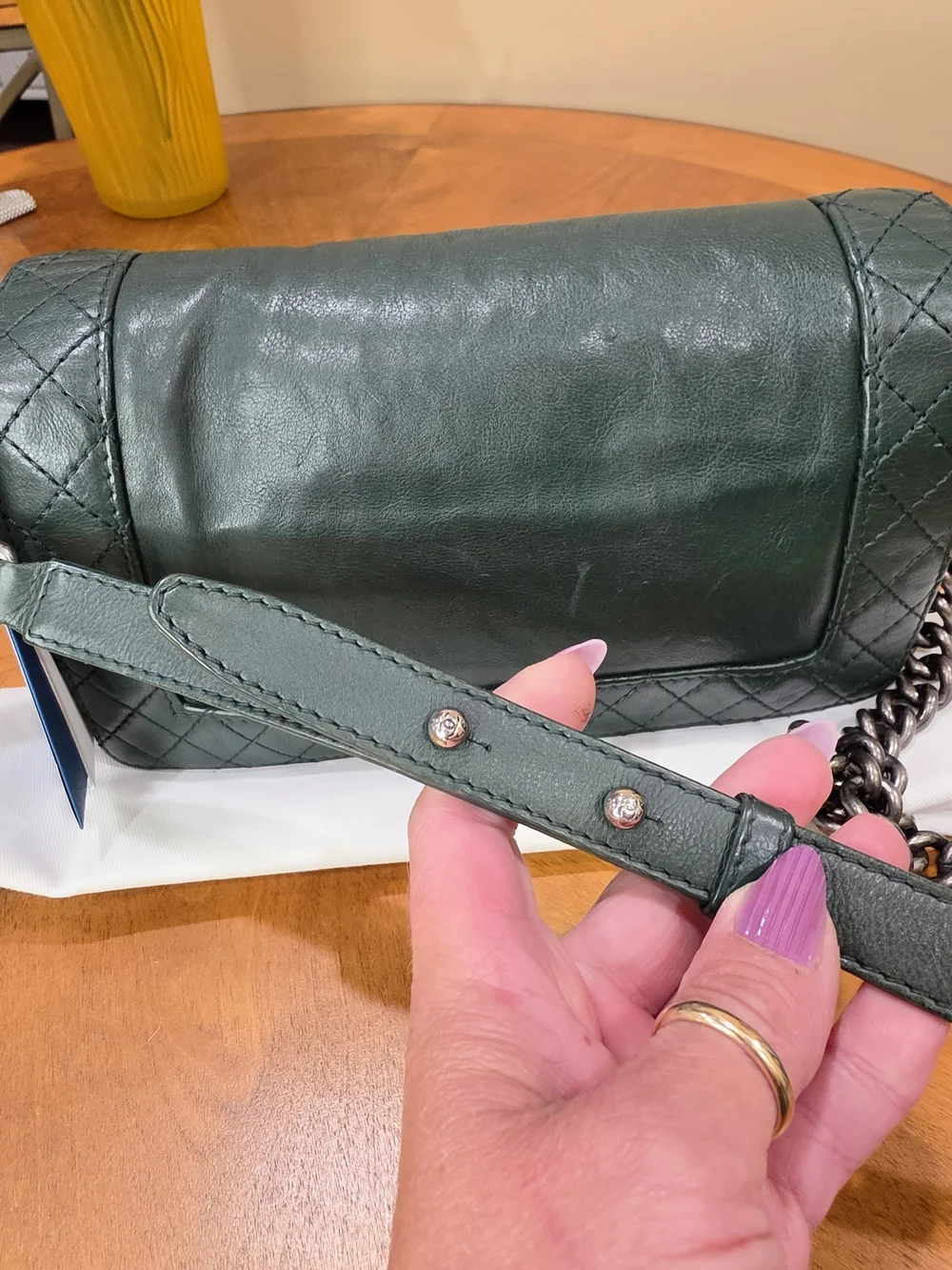 Chanel Boy Rare Green Quilted Lambskin Chain Shoulder Bag
